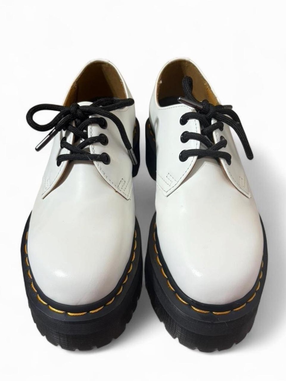 Dr. Martens White Leather Platform Derby with Black Laces - Picture 3 of 6